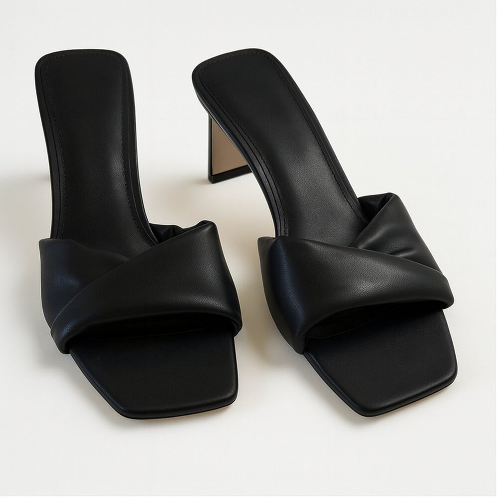 H&M Black Heeled Sandals Size 36 US 5 Minimalist Stylish Slide